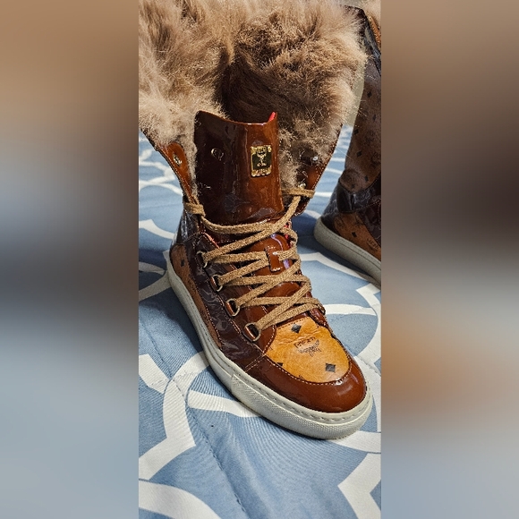MCM Vicetos Fur Sneakers Lace-up Boots US Size 6.5 - Picture 7 of 13
